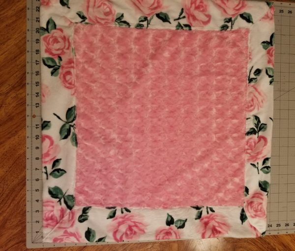 Minky "Lovey" Pink Rose/ Rose Print Border/back24" x 24"