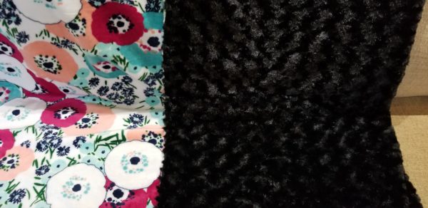 Closeup Minky Springtime Blossums/ Black back 44" x 44